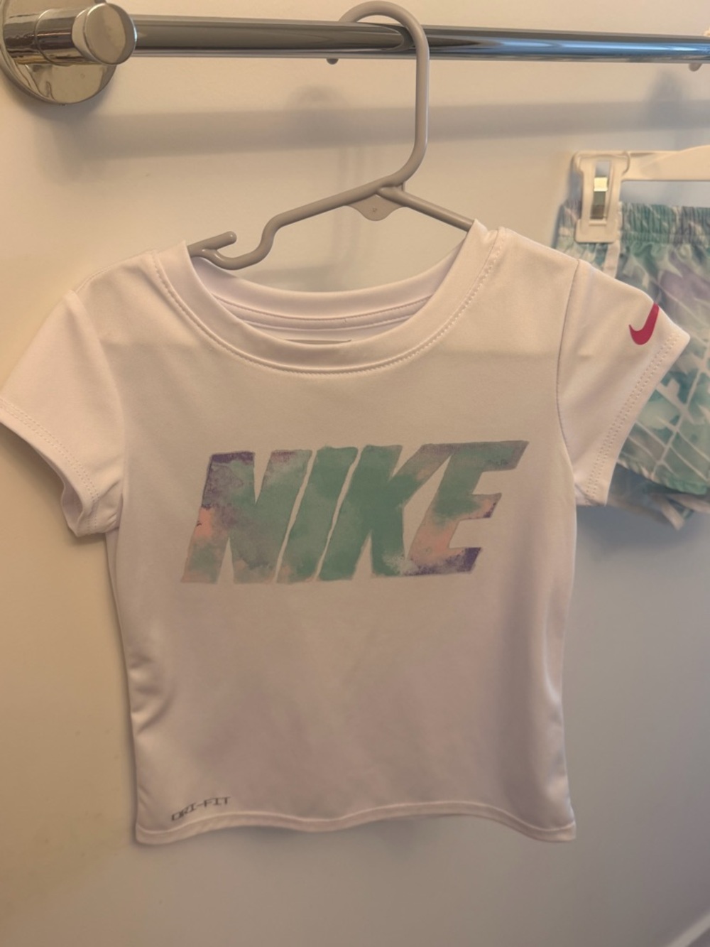 Nike White Short Sleeve Tee with Pastel Multicolor NIKE Logo
